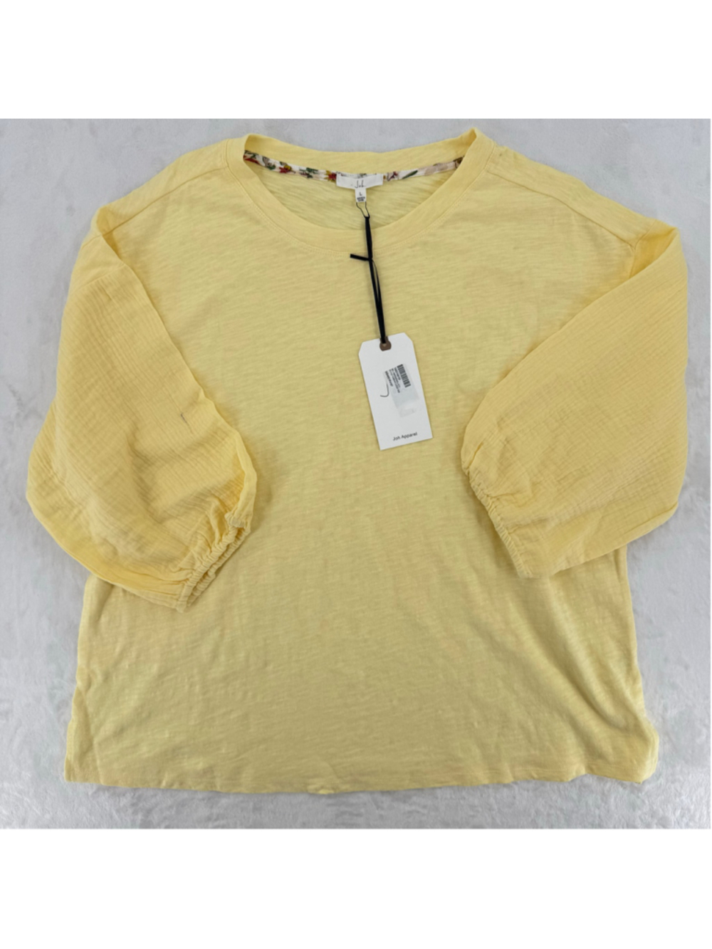 Butter Yellow Top Puff Sleeves Boxy 100% Cotton JOH Apparel Size Large